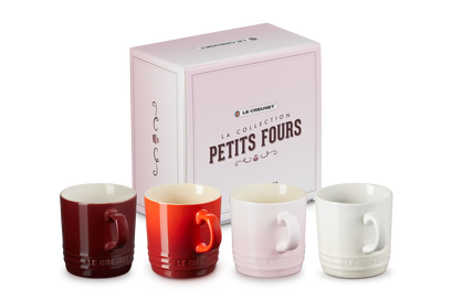 Petits Fours sæt m/ 4 cappuccino krus stentøj