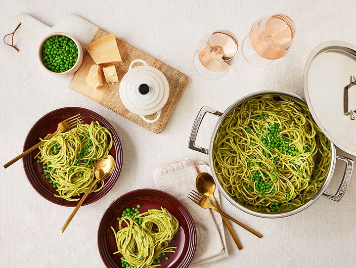 Spaghetti med grøn ærtepesto